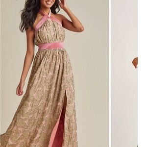 Elegant Pink Halter Maxi Dress